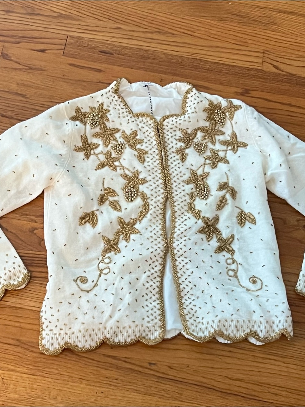 Vintage White Cardigan with Gold Embroidery